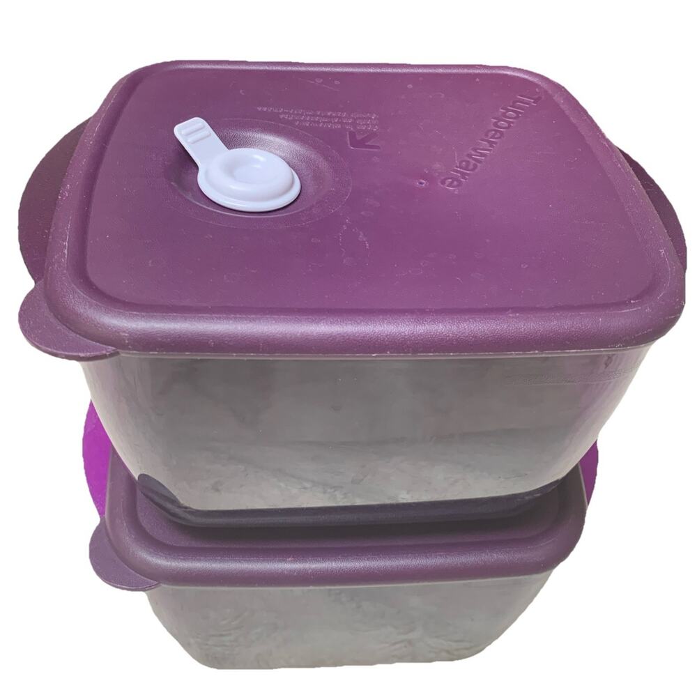2 Tupperware 6 1/4 Cup Vent N Serve Rectangle Microwave Containers Purple
